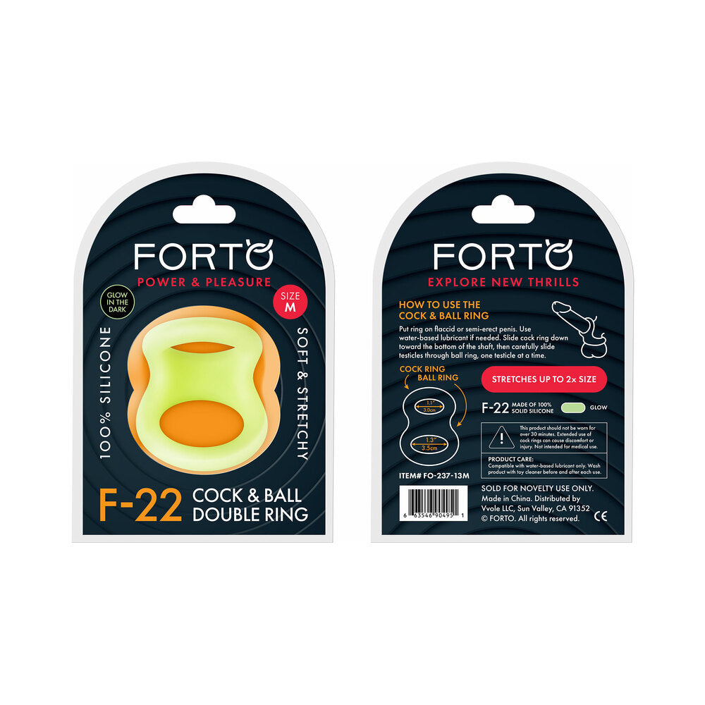 Forto F-22 Liquid Silicone Cock & Ball D-Ring Medium Glow