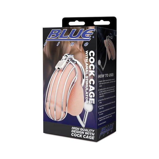 Blue Line Metal Cock Cage w/Anal Stim