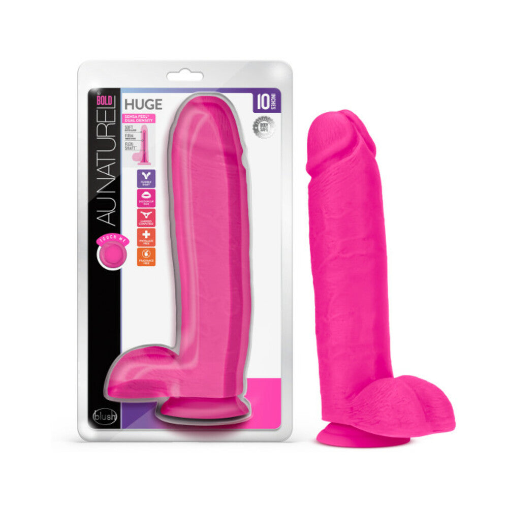 Blush Au Naturel Bold Huge 10 in. Posable Dual Density Dildo with Balls & Suction Cup Pink