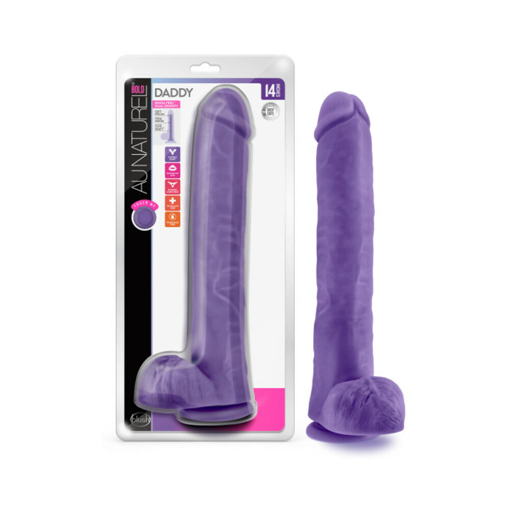 Blush Au Naturel Bold Daddy 14 in. Posable Dual Density Dildo with Balls & Suction Cup Purple