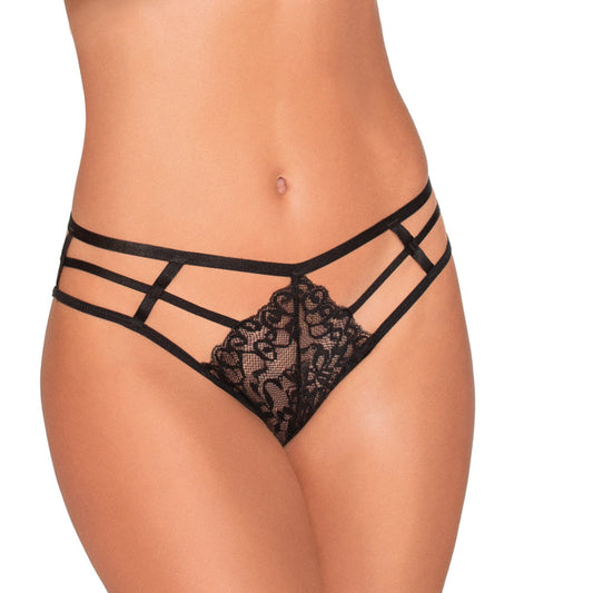 Dreamgirl Strappy Cheeky Panty with Center Front Lace Detail Black L Hanging