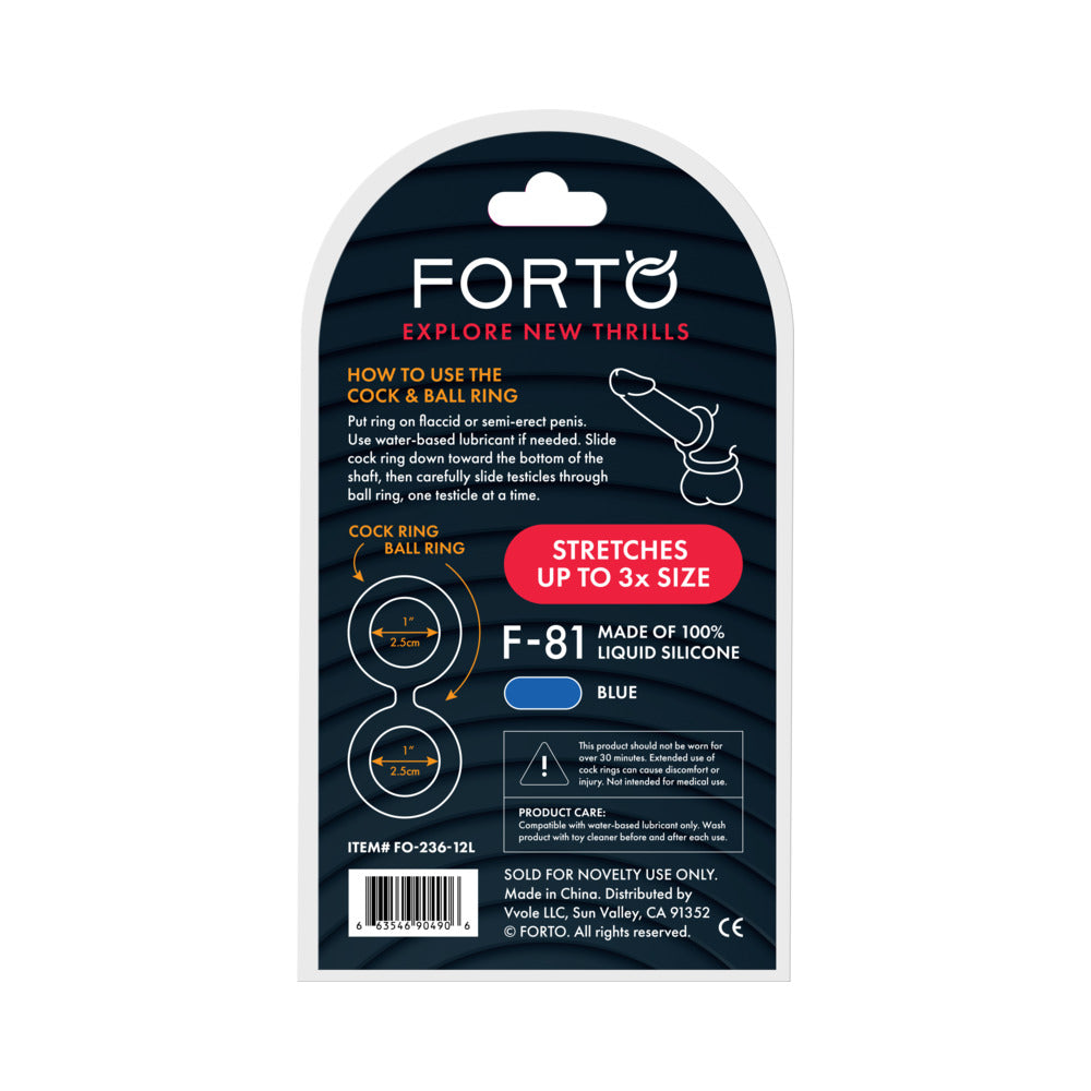 Forto F-81 Liquid Silicone Cock & Ball Double Ring Large Blue