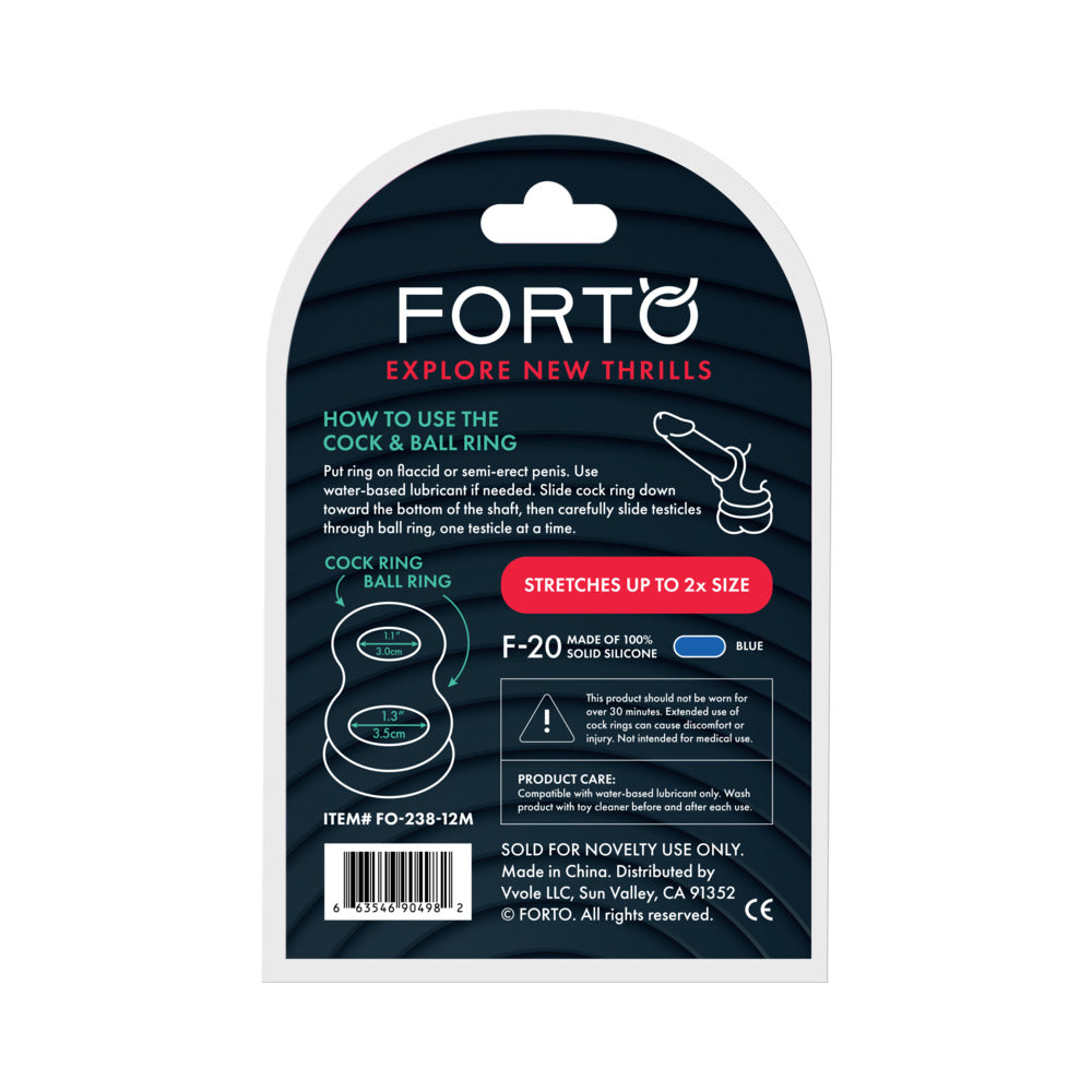 Forto F-20 Liquid Silicone Cockring & Ball Stretcher Medium Blue