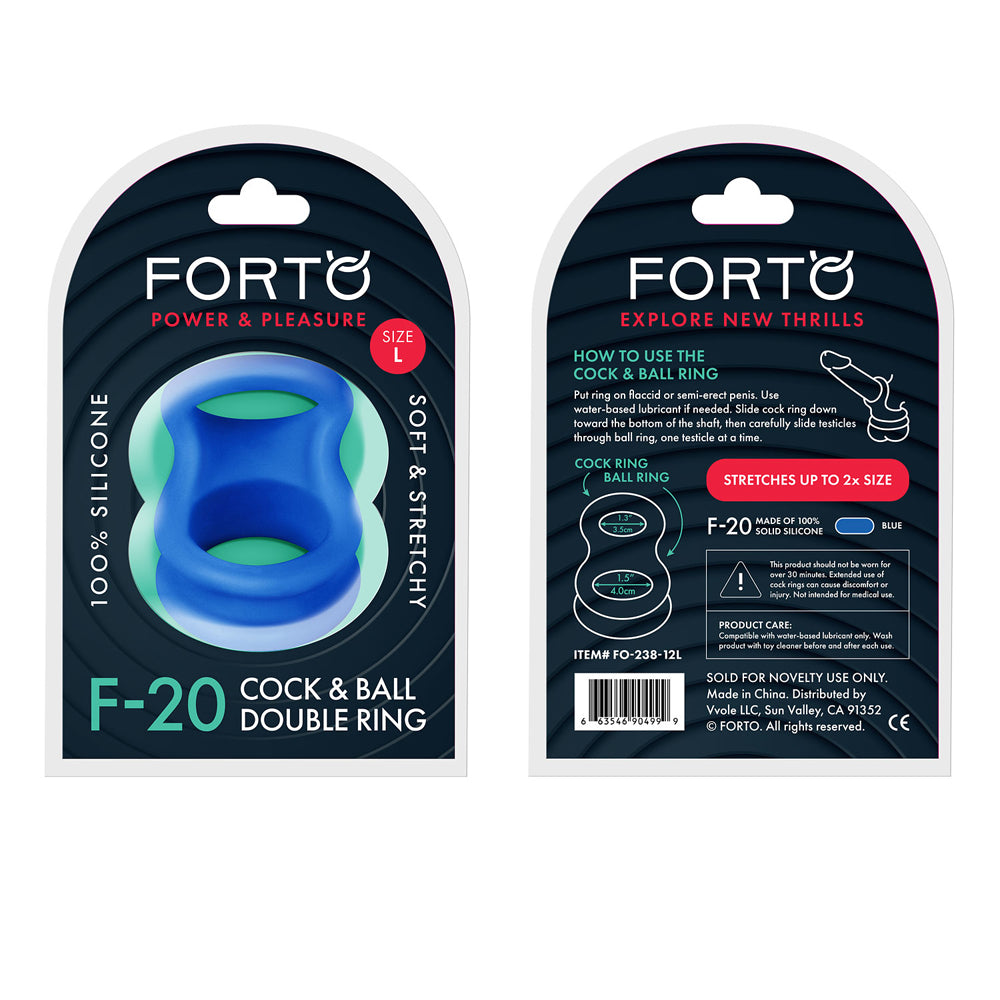 Forto F-20 Liquid Silicone Cockring & Ball Stretcher Large Blue