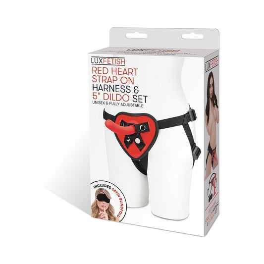 Lux Fetish Red Heart Harness & 5in Dildo