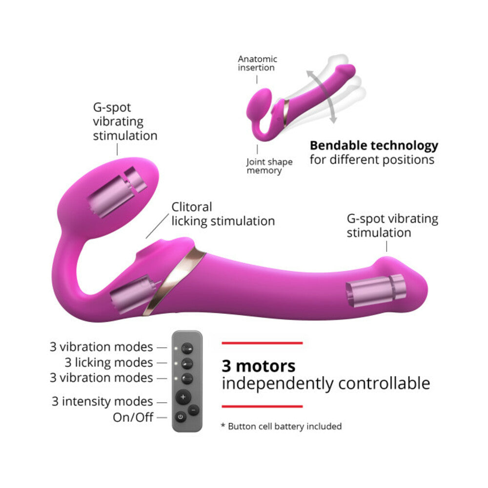Strap-On-Me Rechargeable Remote-Controlled Multi Orgasm Bendable Strap-On Fuchsia M