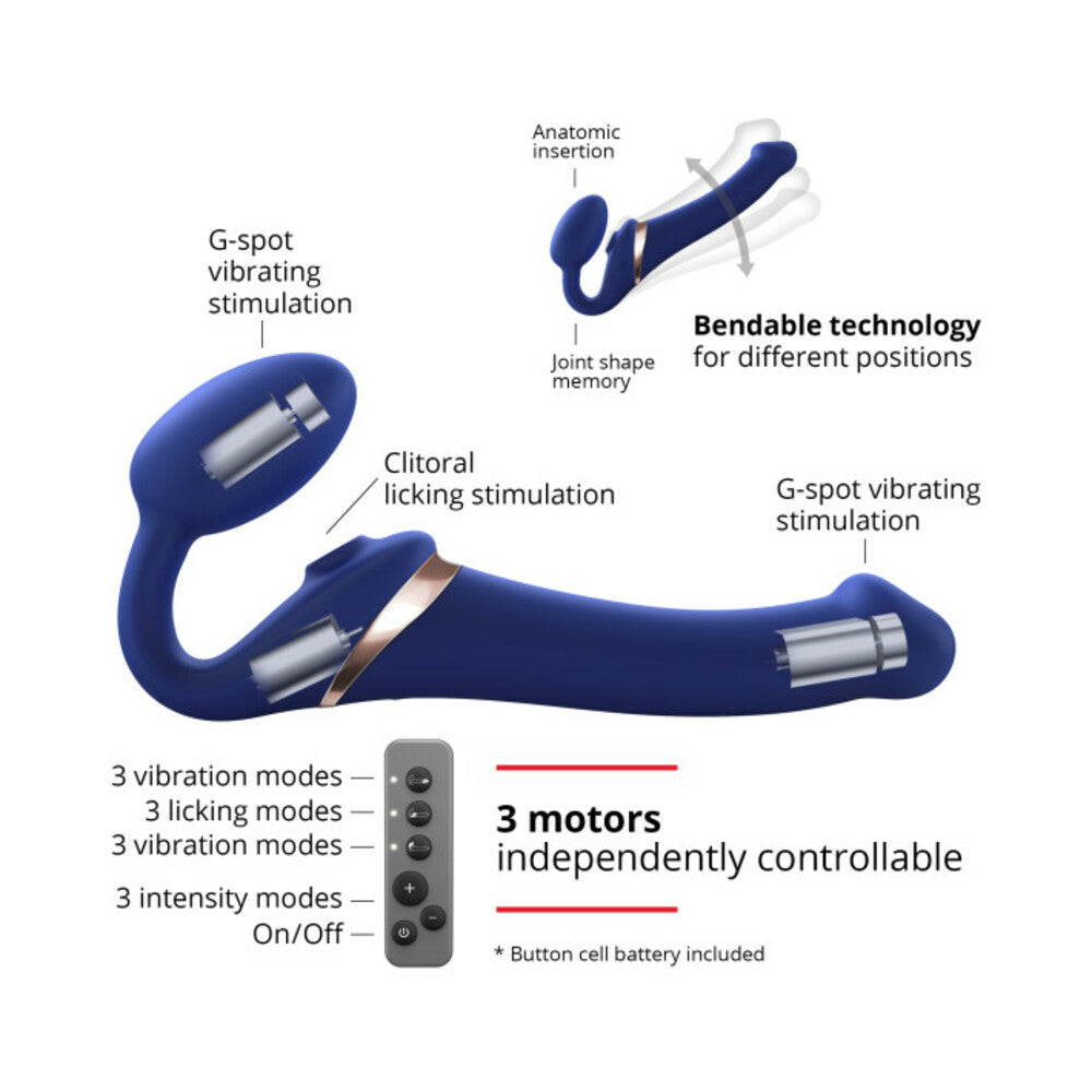 Strap-On-Me Rechargeable Remote-Controlled Multi Orgasm Bendable Strap-On Night Blue S