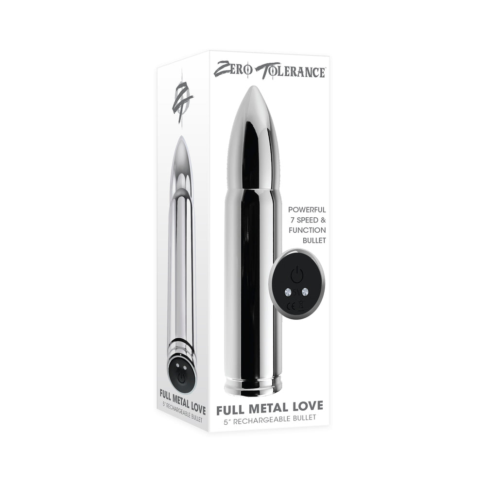 Zero Tolerance Full Metal Love Rechargeable Aluminum Bullet-Shaped Bullet Vibrator Silver