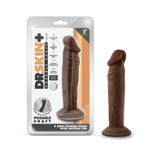 Blush Dr. Skin Plus Realistic 6 in. Triple Density Posable Dildo with Suction Cup Brown