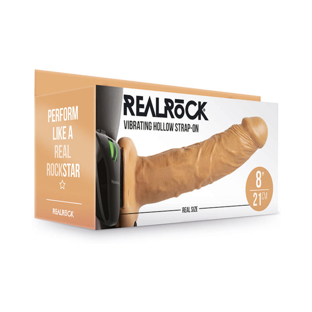 RealRock Realistic 8 in. Vibrating Hollow Strap-On Tan