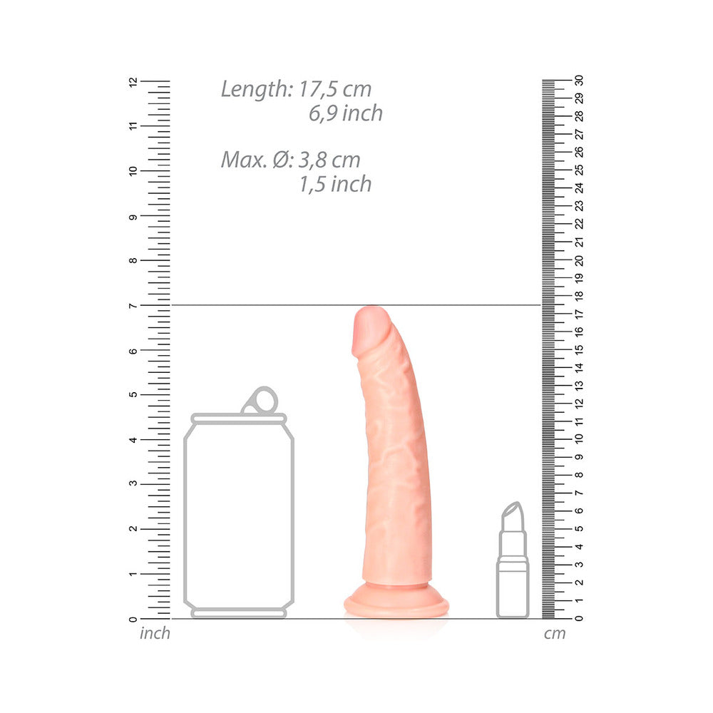 RealRock Realistic 6 in. Slim Dildo With Suction Cup Beige