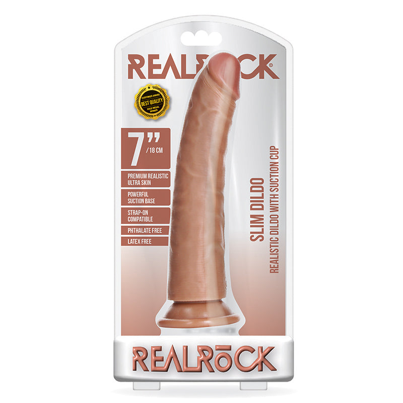 RealRock Realistic 7 in. Slim Dildo With Suction Cup Tan