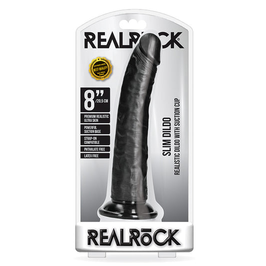 RealRock Realistic 8 in. Slim Dildo With Suction Cup Black