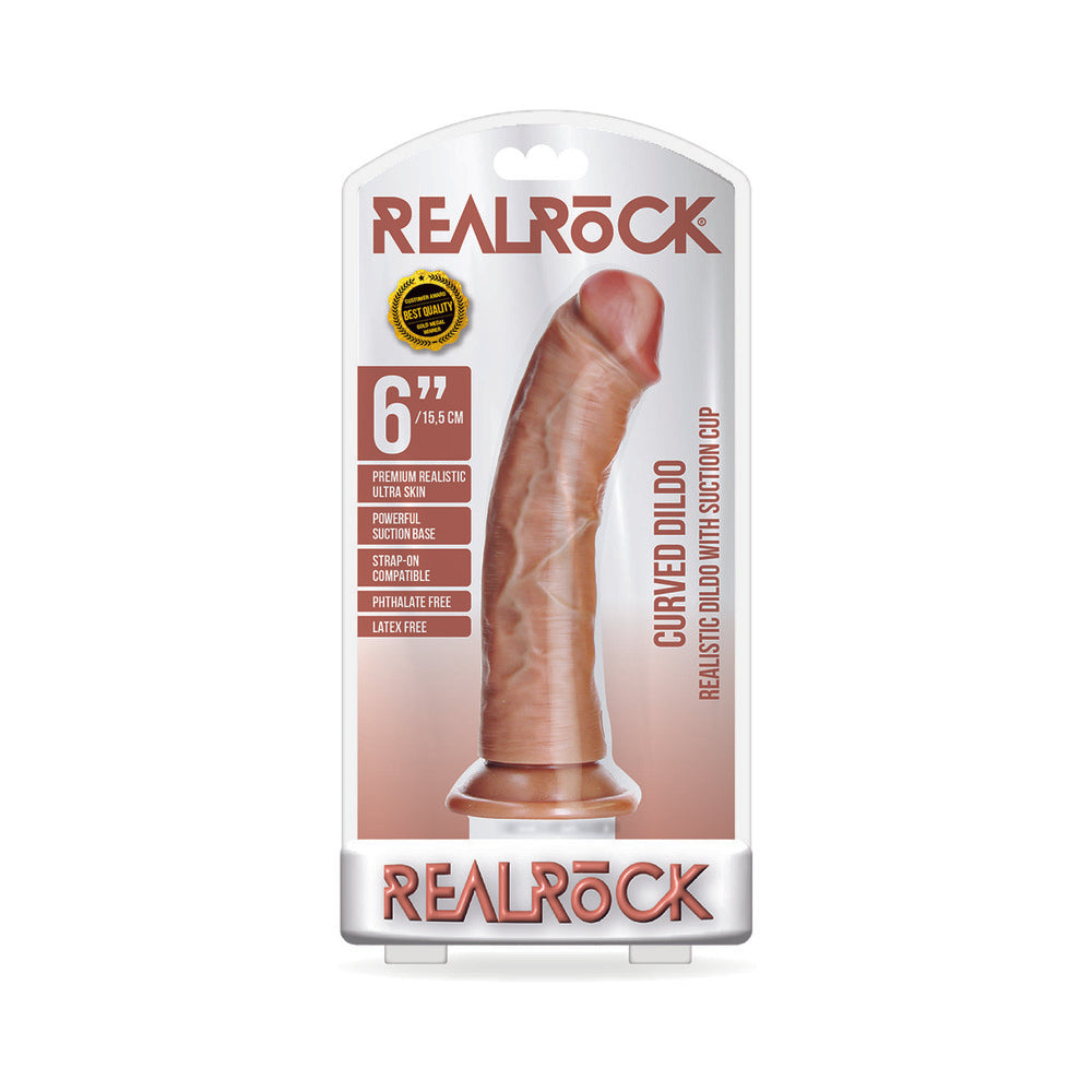 RealRock Realistic 6 in. Curved Dildo With Suction Cup Tan