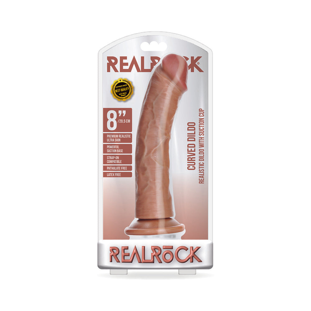 Consolador curvo realista RealRock de 8 pulgadas con ventosa color bronceado