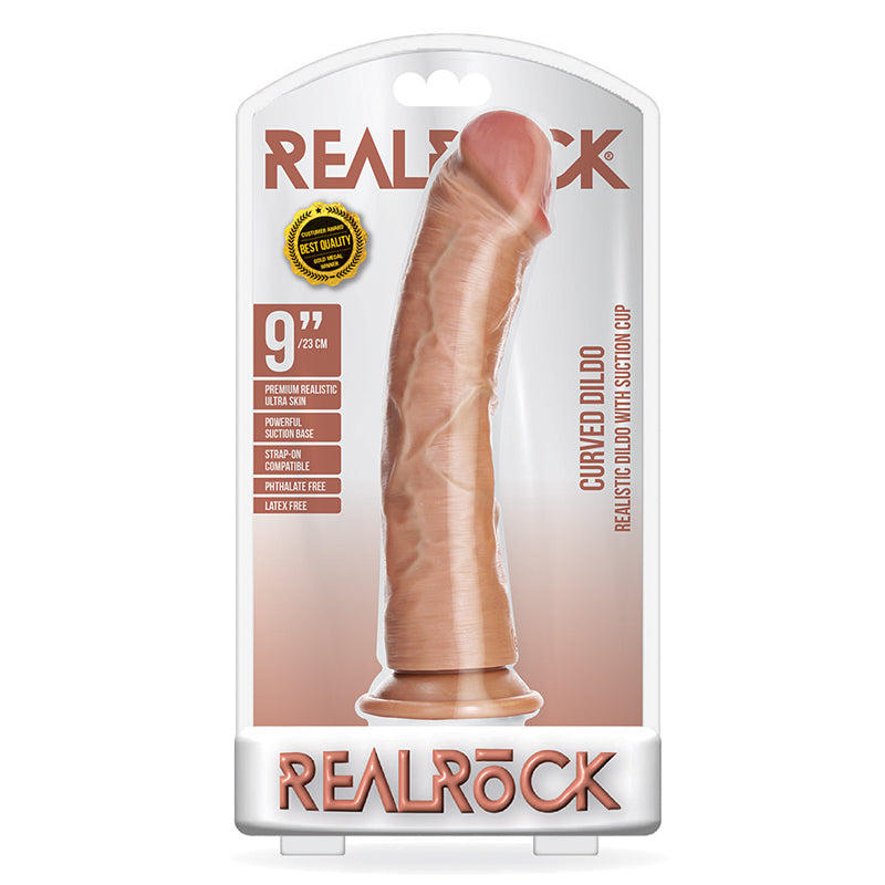 RealRock Realistic 9 in. Curved Dildo With Suction Cup Tan