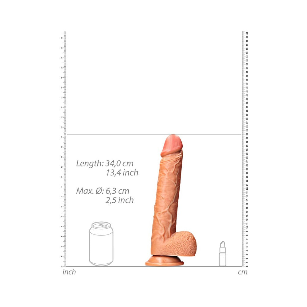 RealRock Realistic 12 in. Straight Dildo With Balls and Suction Cup Tan