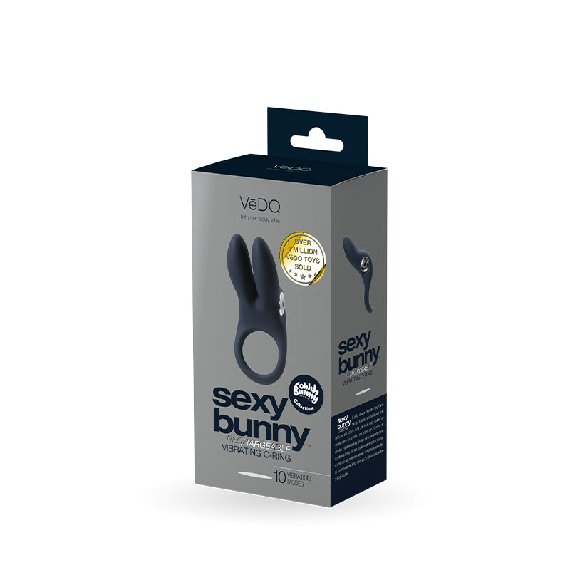 Vedo Sexy Bunny Rechargeable Vibrating C-Ring Black Pearl