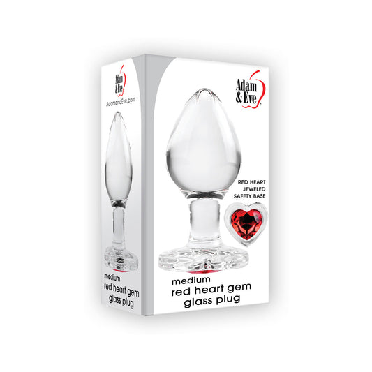 Adam & Eve Glass Anal Plug With Red Gemstone Heart Base Medium