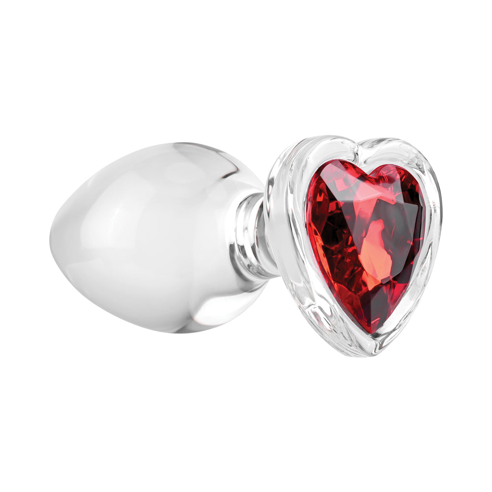 A&E Glass Anal Plug Red Gem Heart Large