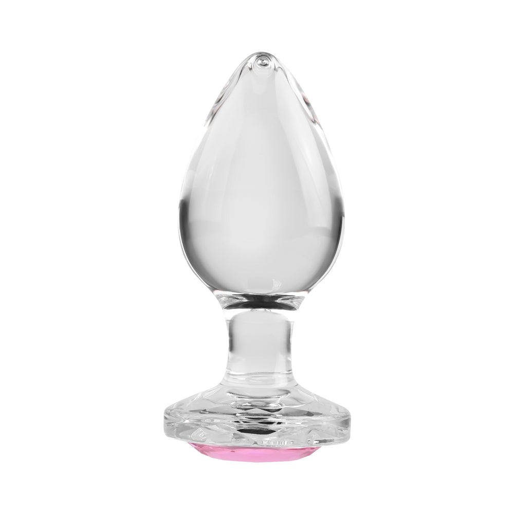 A&E Glass Anal Plug Pink Gem Base Large