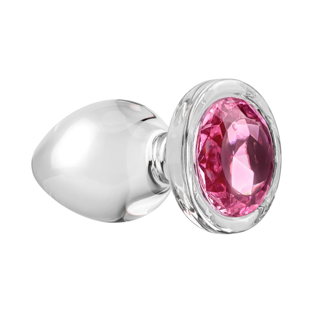 A&E Glass Anal Plug Pink Gem Base Large