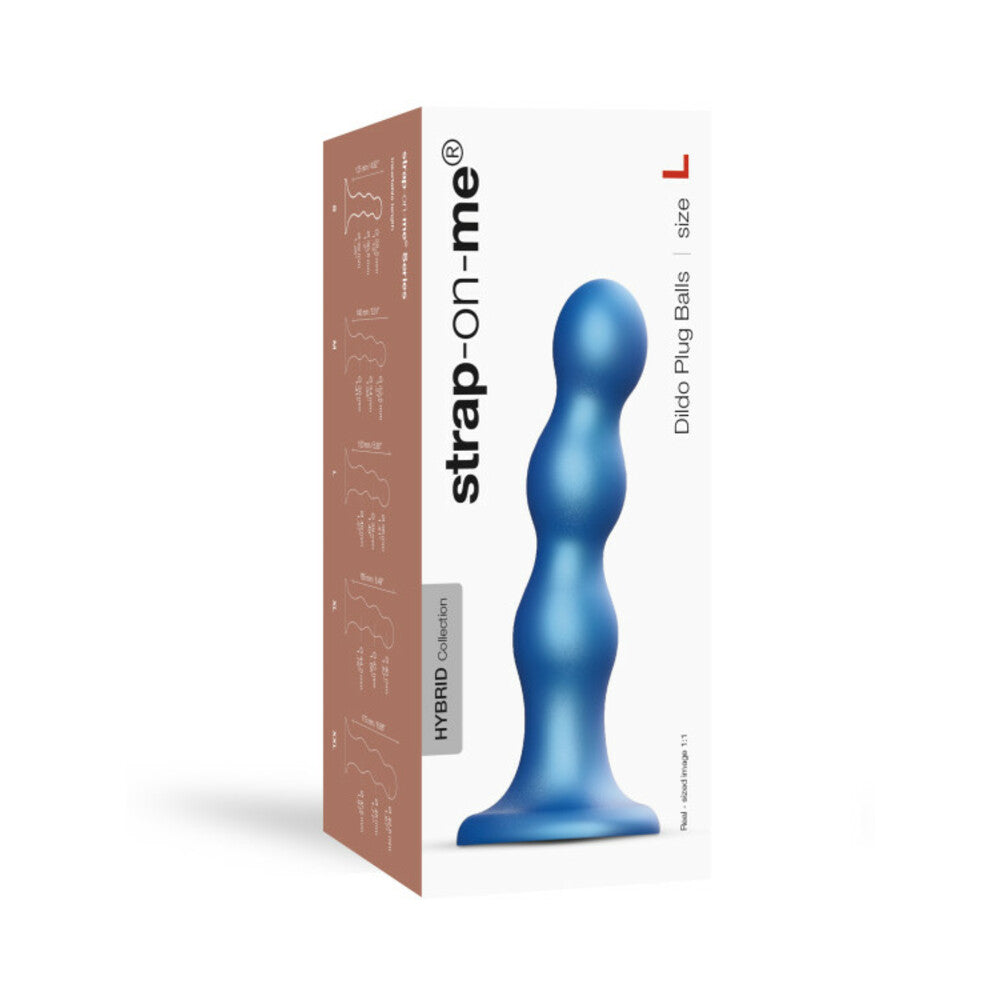 Strap-On-Me Hybrid Collection Silicone Dildo Plug Balls Metallic Blue L