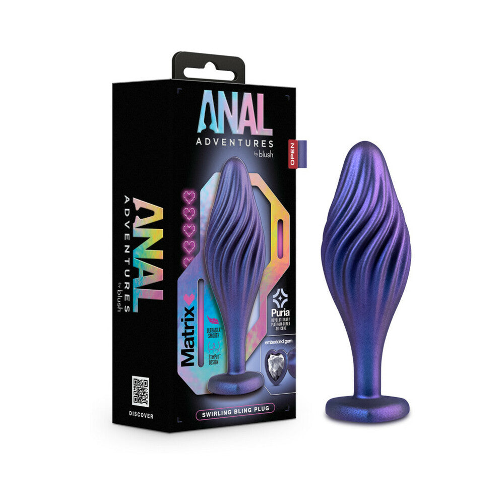 Anal Adventures Matrix Silicone Swirling Bling Plug Sapphire