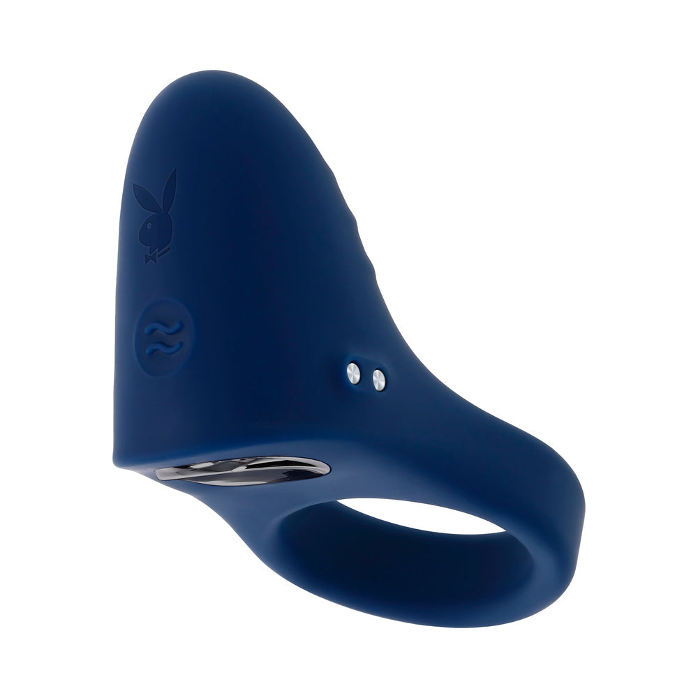 Playboy Pleasure Point Rechargeable Cockring Silicone Navy Blue