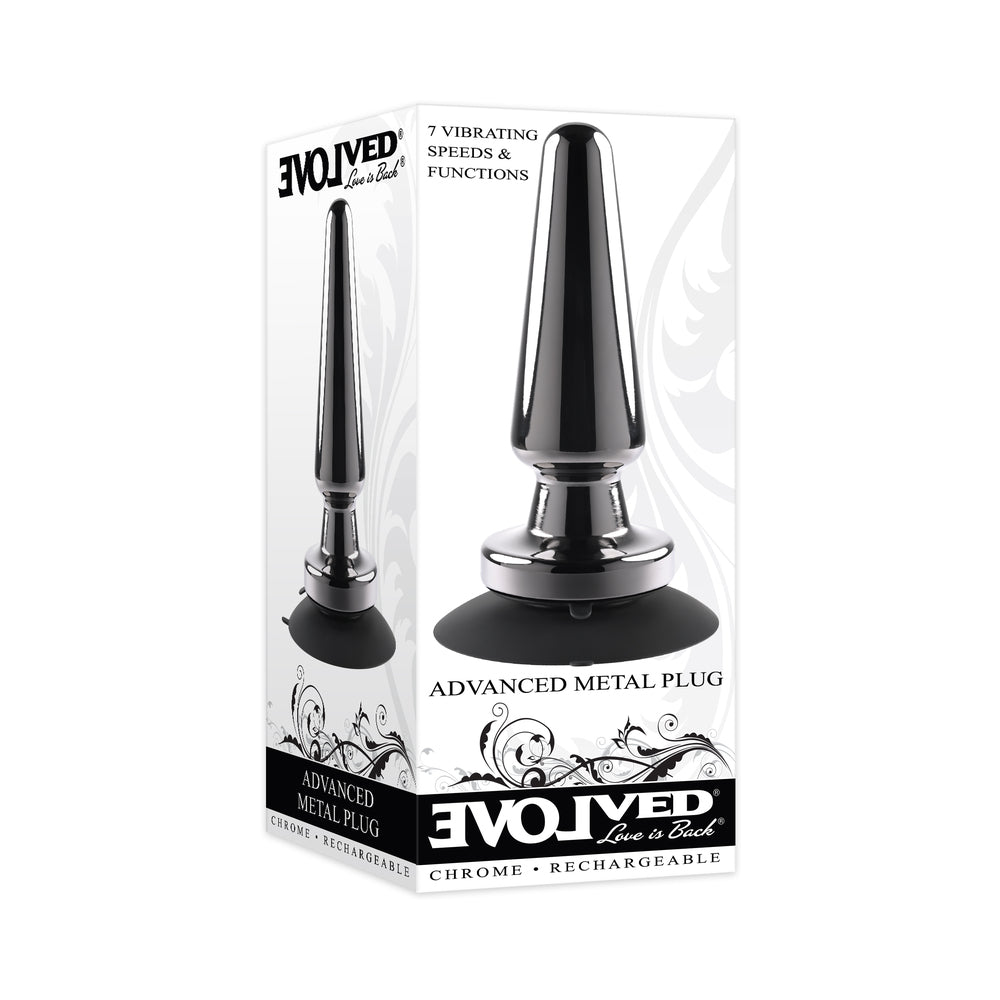 Evolved Advanced Metal Plug Rechargeable Vibrating Chrome Anal Plug with Suction Cup Base Black