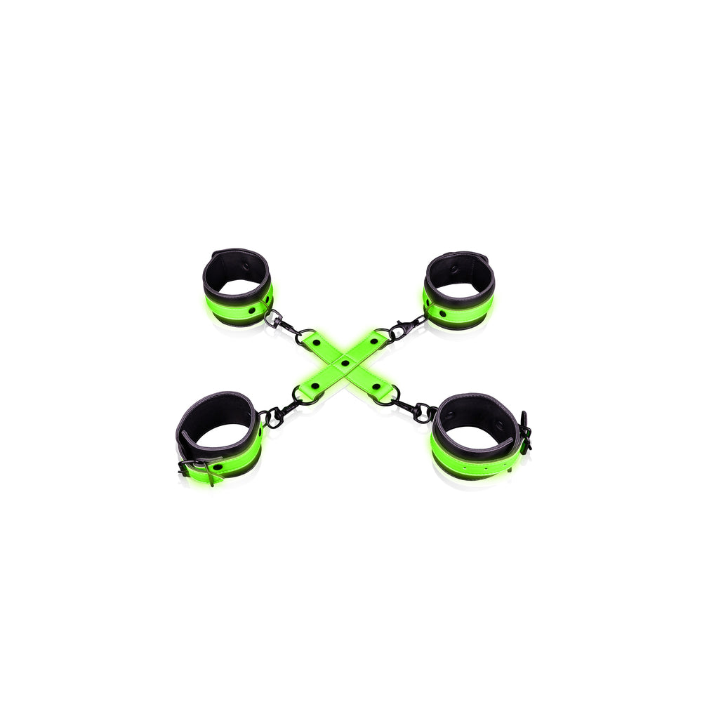 Ouch GITD Hand & Ankle Cuffs Hogtie Grn