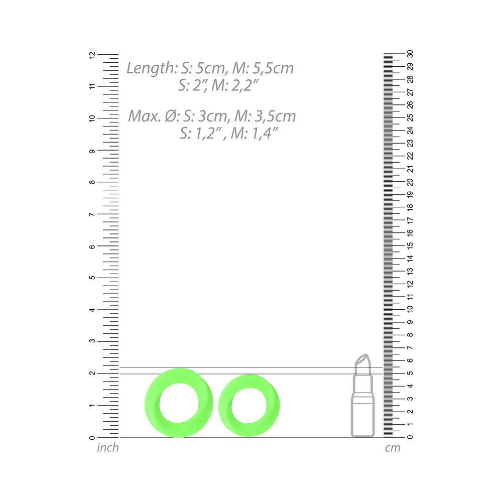 ¡Auch! Juego de 2 anillos para el pene de silicona que brillan en la oscuridad, color verde neón