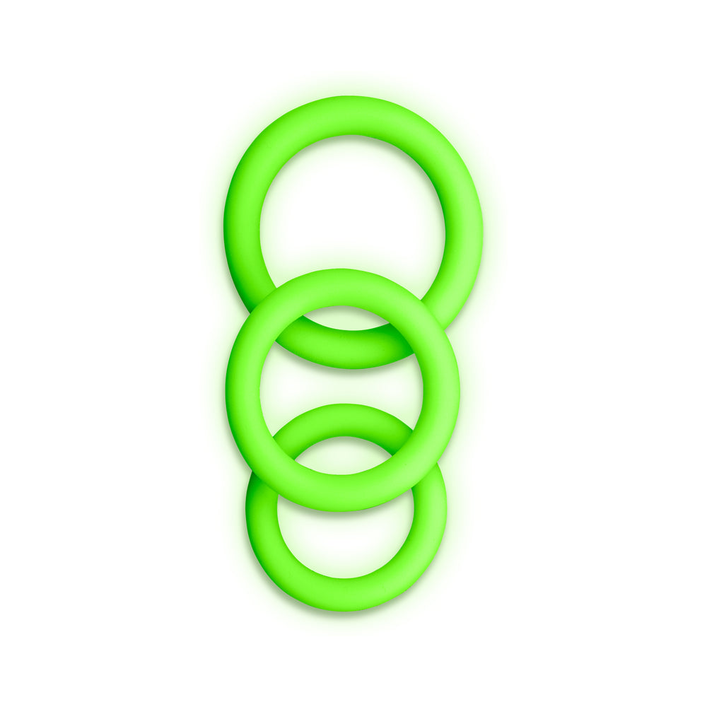 Ouch GITD 3Pc Silicone Cockring Set Grn