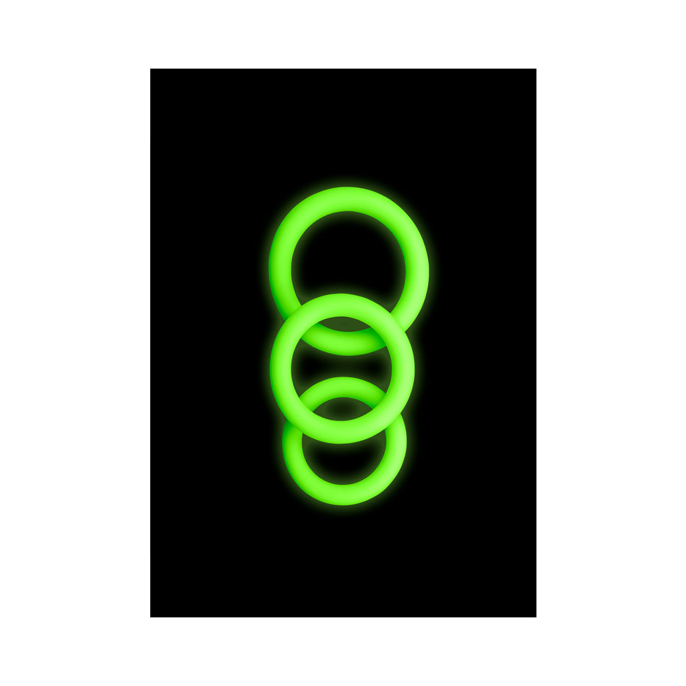 Ouch GITD 3Pc Silicone Cockring Set Grn