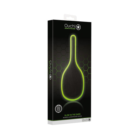 Ouch! Glow in the Dark Bonded Leather Round Paddle Neon Green