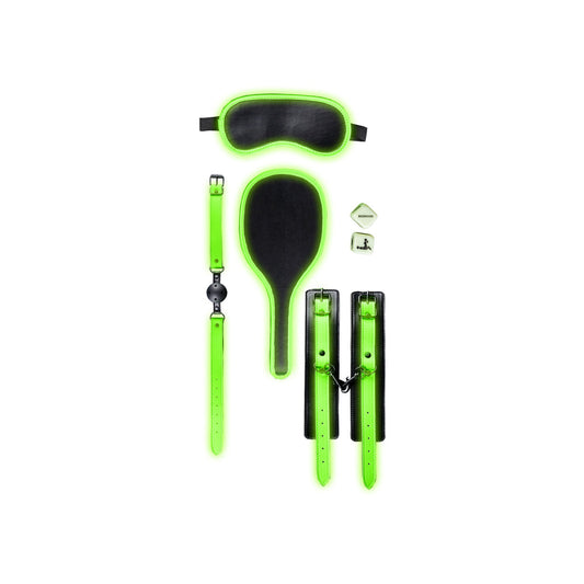 Ouch GITD 7Pc Bondage Kit NeonGreen