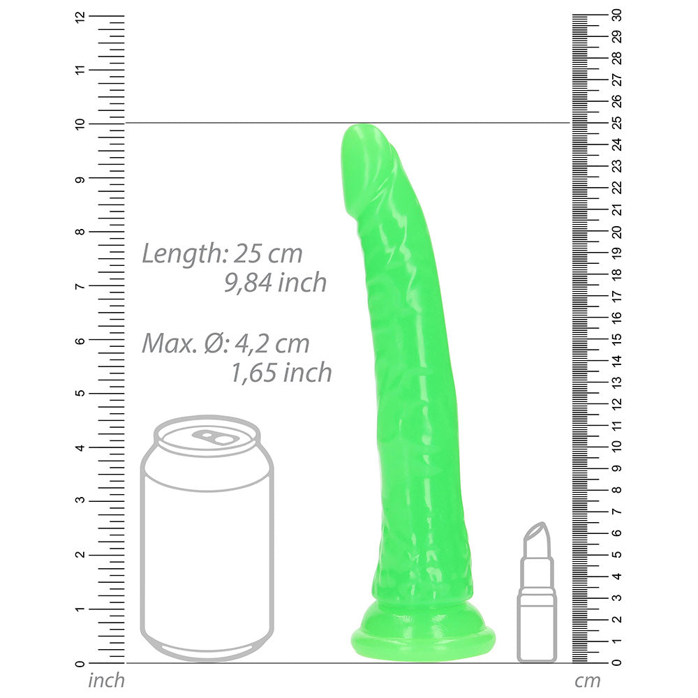 Realrock GITD Slim 9in Dildo Neon Green