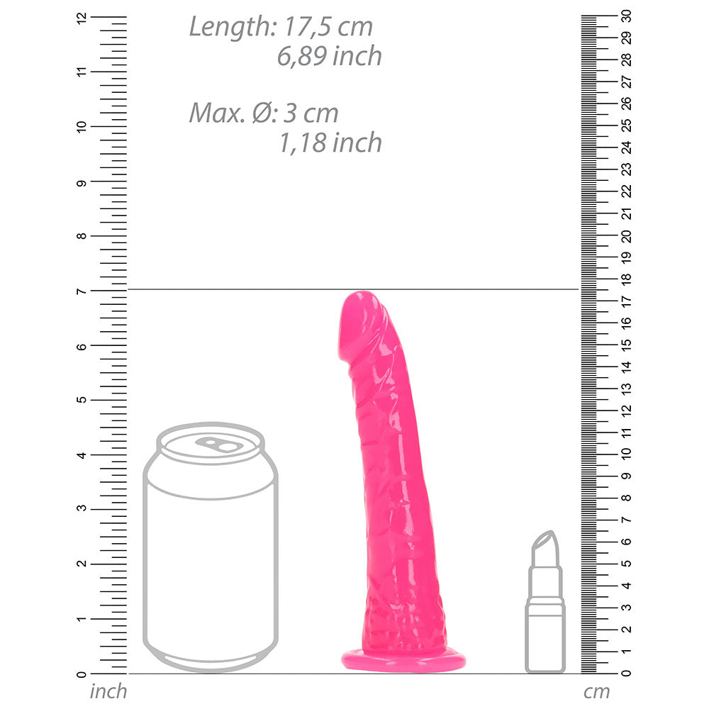 Realrock GITD Slim 6in Dildo Neon Pink