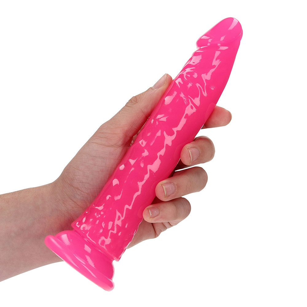 Realrock GITD Slim 8in Dildo Neon Pink