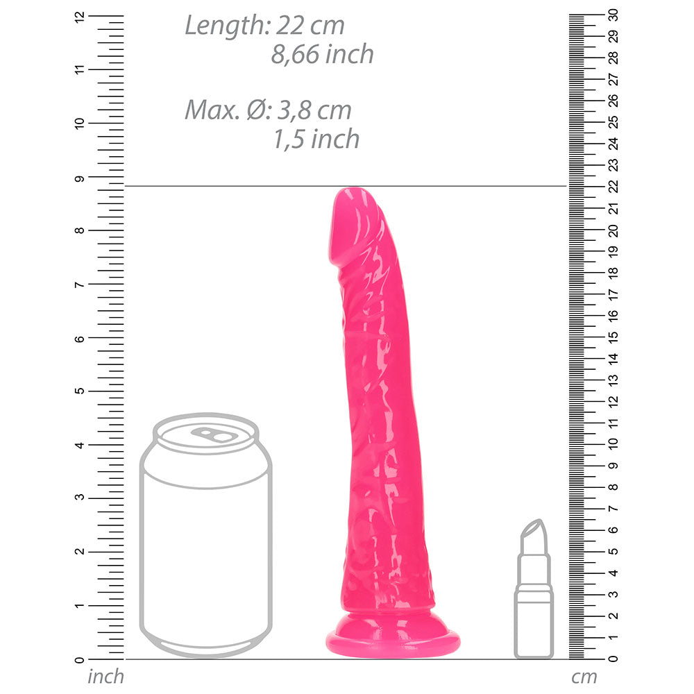 Realrock GITD Slim 8in Dildo Neon Pink