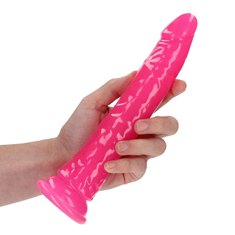 Realrock GITD Slim 9in Dildo Neon Pink