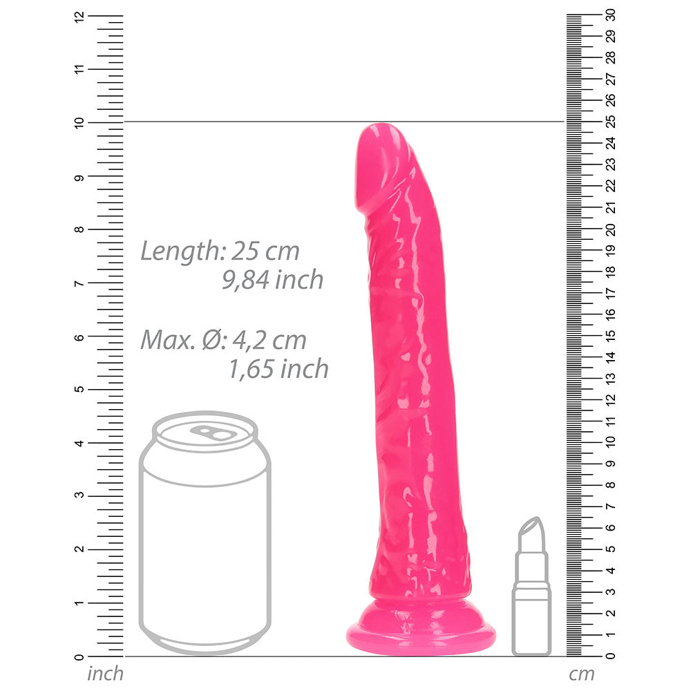 Realrock GITD Slim 9in Dildo Neon Pink