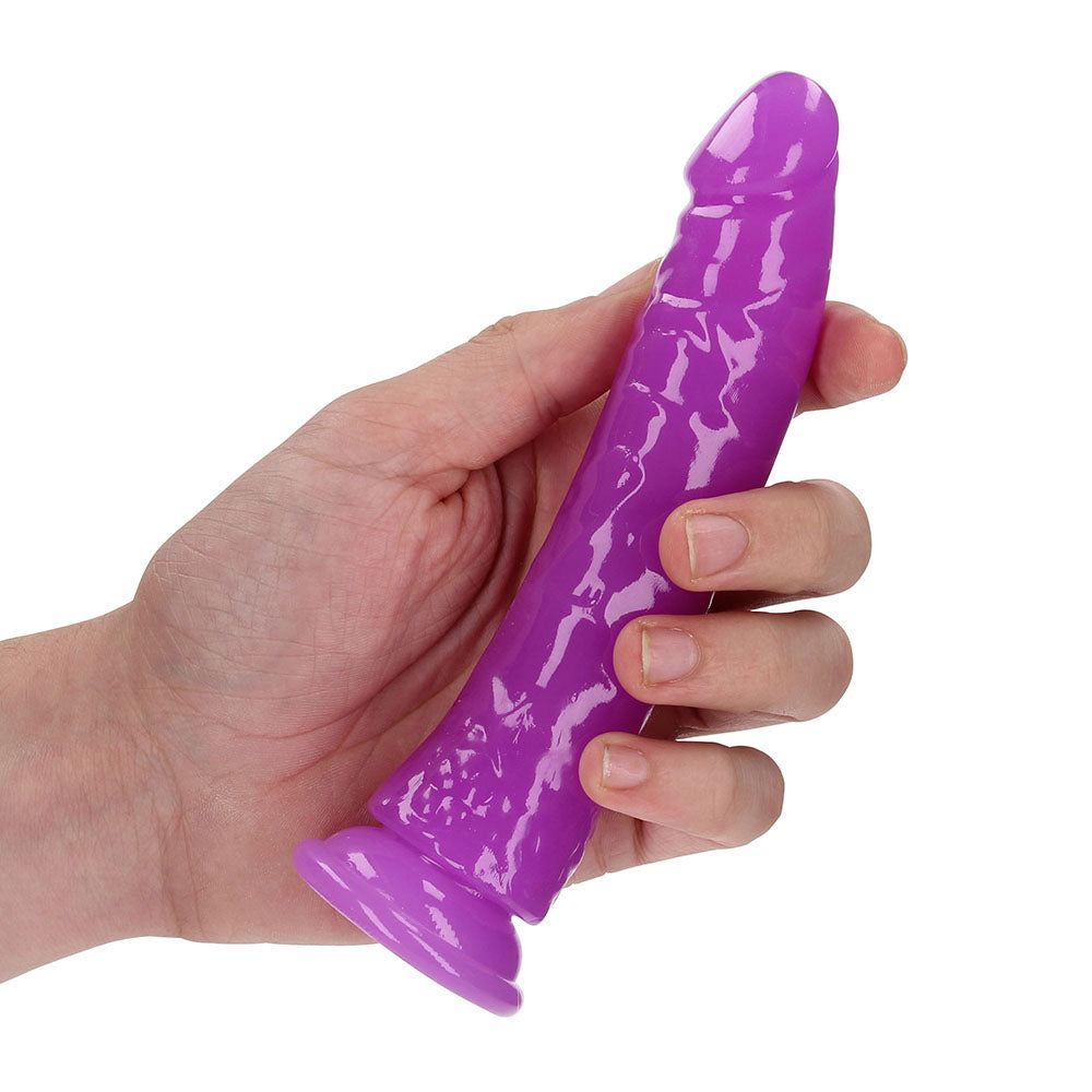 Realrock GITD Slim 6in Dildo Neon Purple