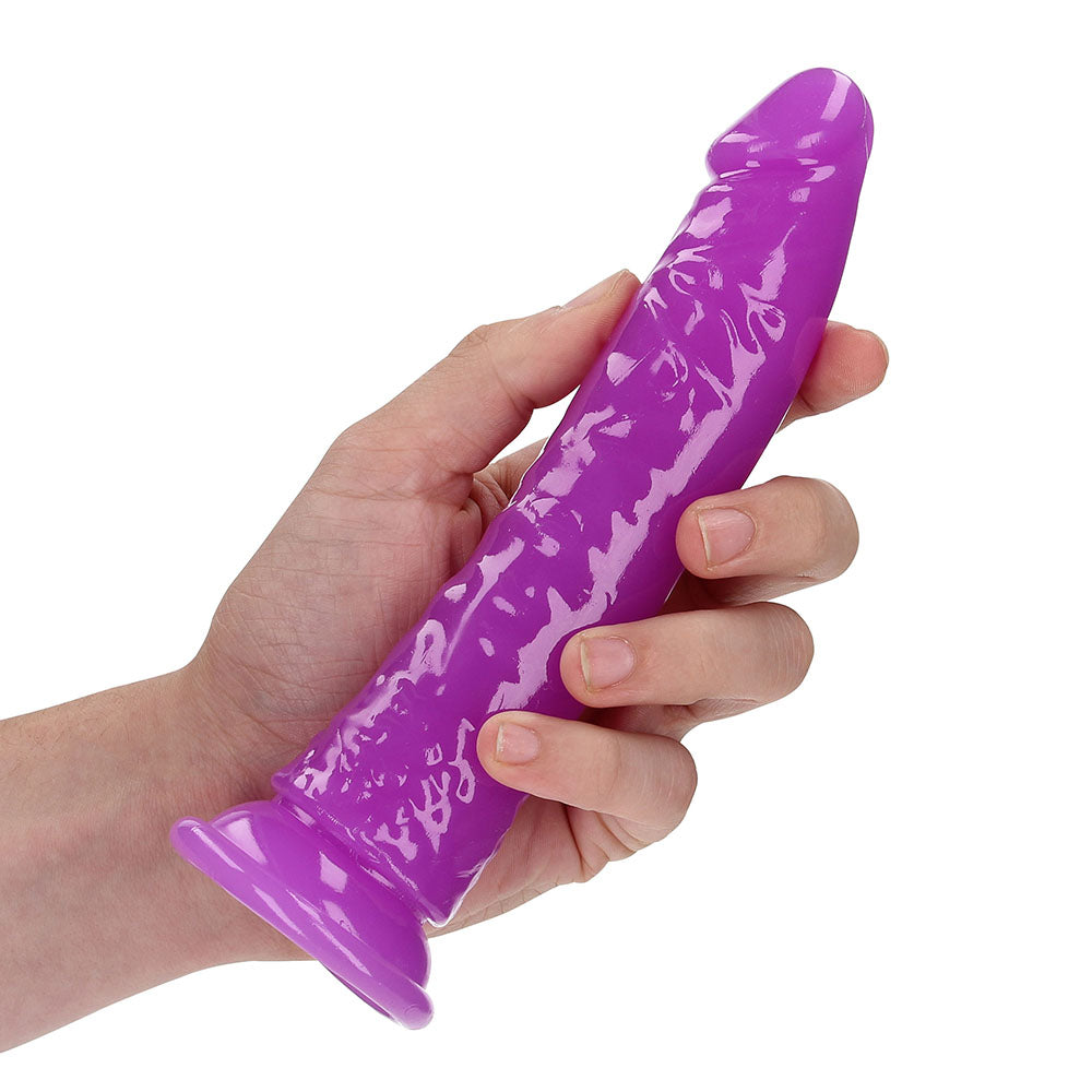 Realrock GITD Slim 7in Dildo Neon Purple