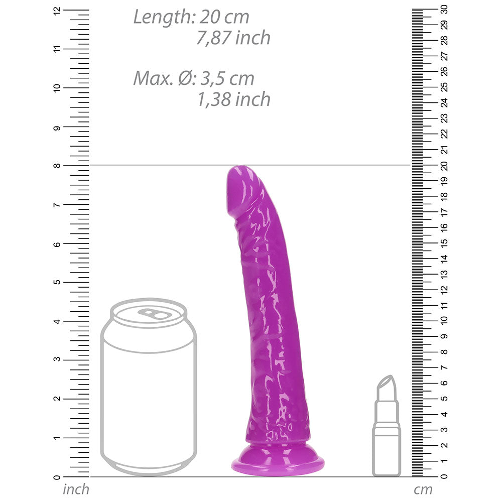 Realrock GITD Slim 7in Dildo Neon Purple