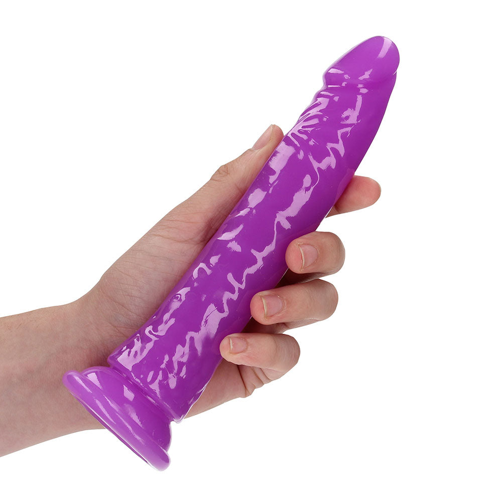 Realrock GITD Slim 8in Dildo Neon Purple