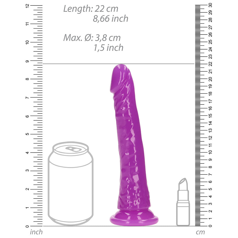 Realrock GITD Slim 8in Dildo Neon Purple