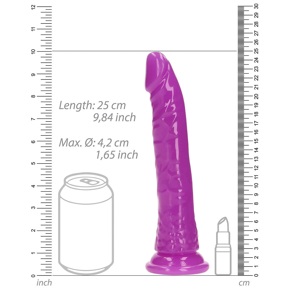 Realrock GITD Slim 9in Dildo Neon Purple