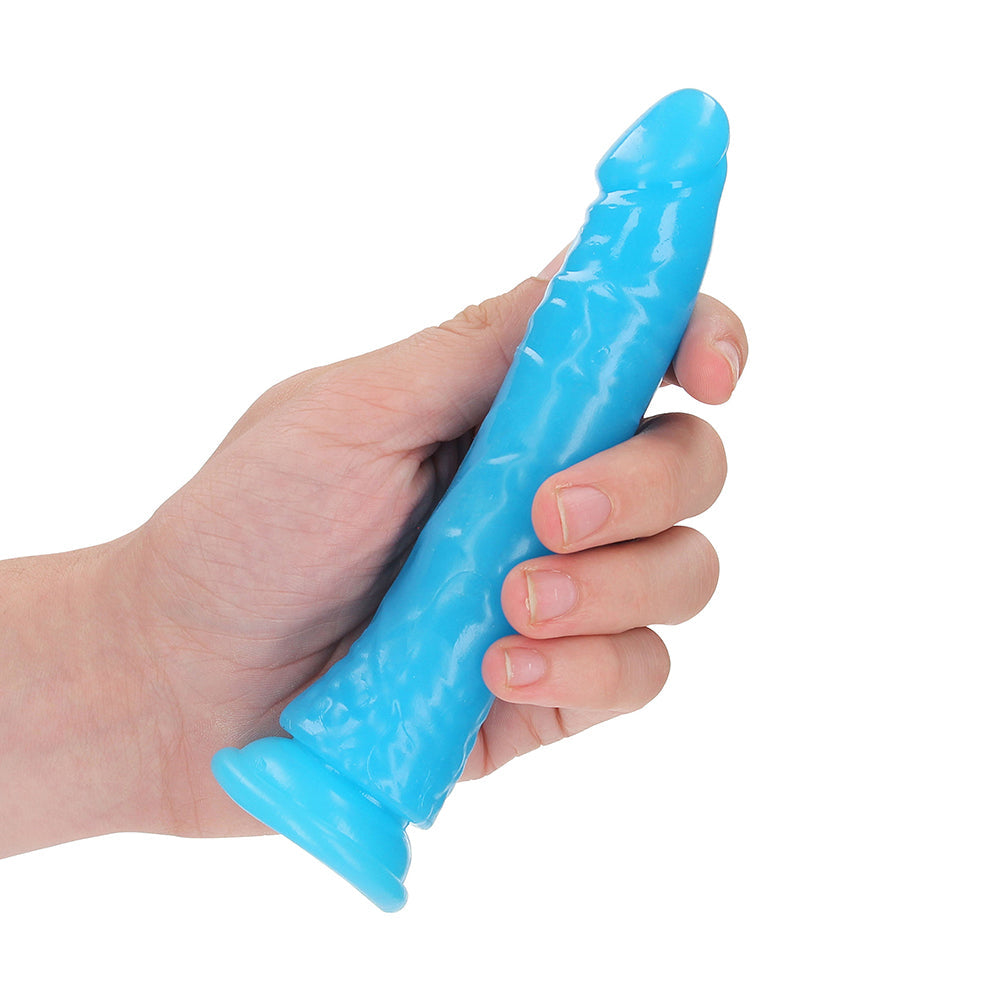 Realrock GITD Slim 6in Dildo Neon Blue