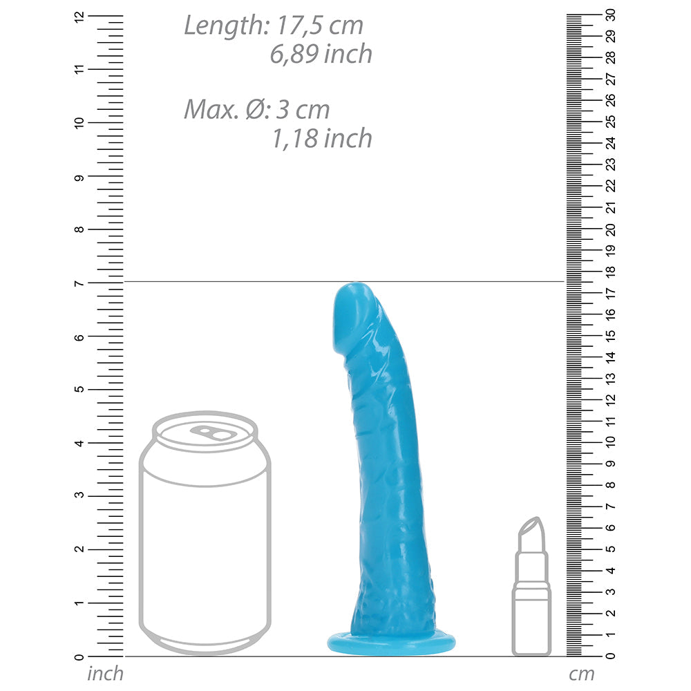 Realrock GITD Slim 6in Dildo Neon Blue